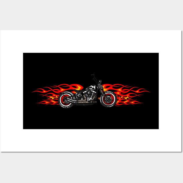 Motorcycle Flames Biker Cool Motorcyclist Wall Art by Foxxy Merch